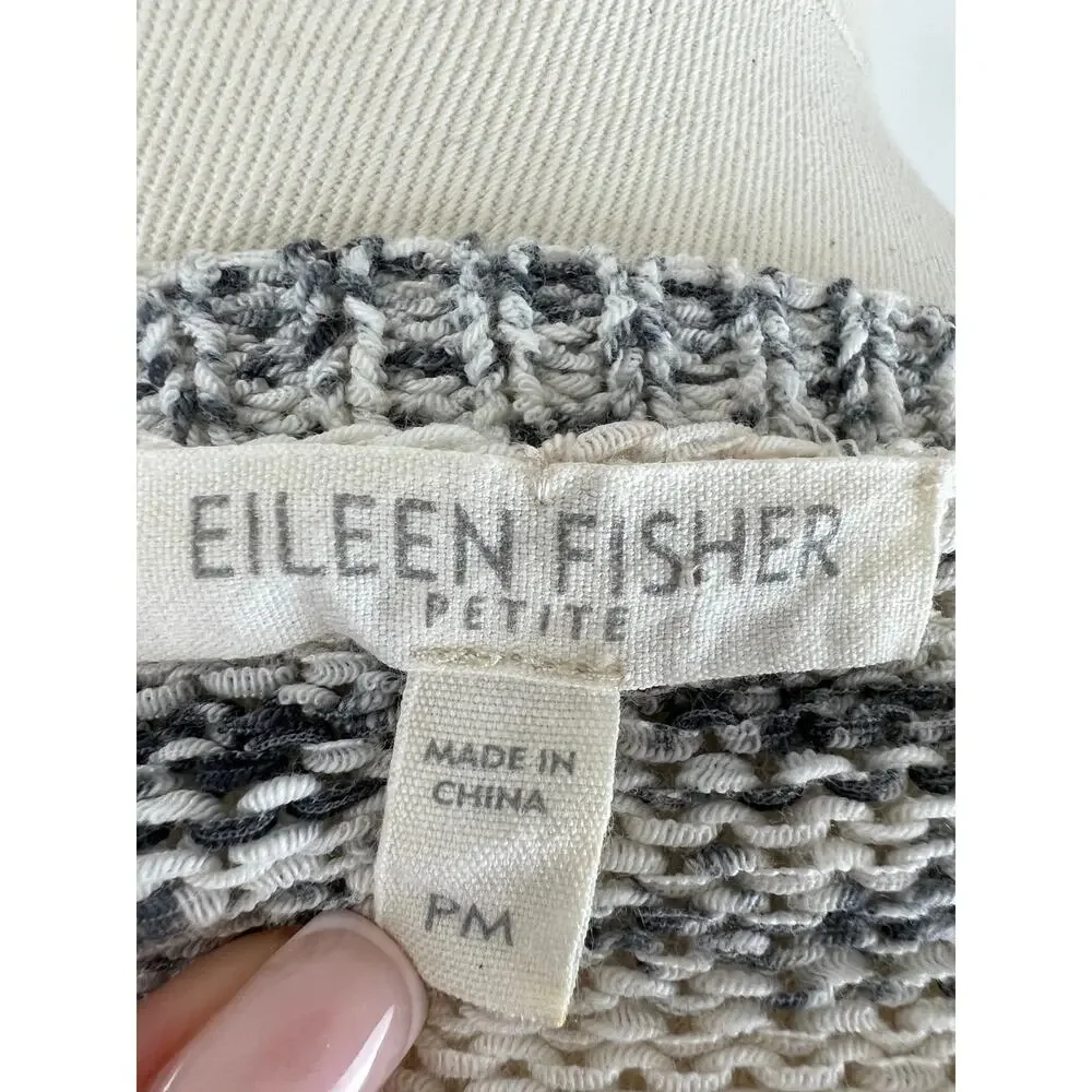 Eileen Fisher Marled White Gray Knit VNeck Long Sleeve Pullover Petite M Medium